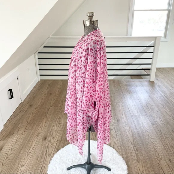 NWT LC, hot pink floral print kimono beach cover-up - Picture 5 of 9